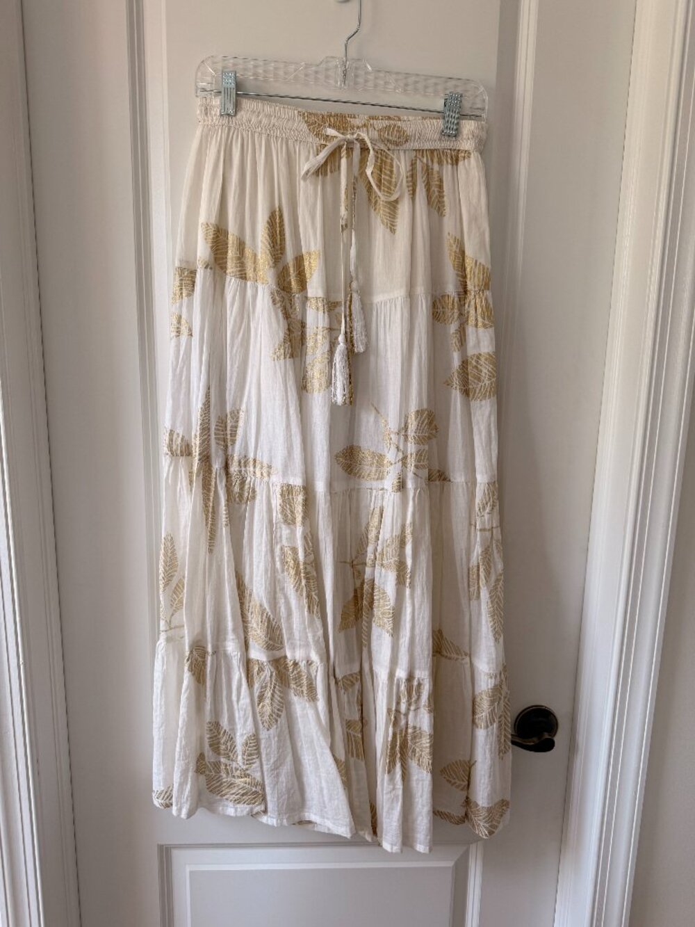 Debbie Katz White & Gold Maxi Boho Skirt